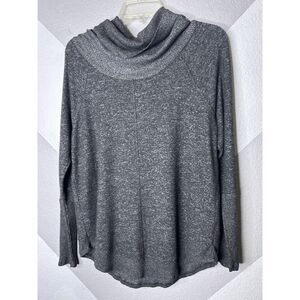 Cupio Women's Gray Long Sleeve Cowl Neck Knit Sweater Ruffle Slits Size Medium